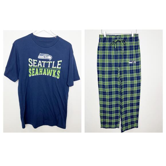 NFL Team Apparel Seattle Seahawks Navy/Neon Green Duo Sleep Set M - Picture 1 of 9